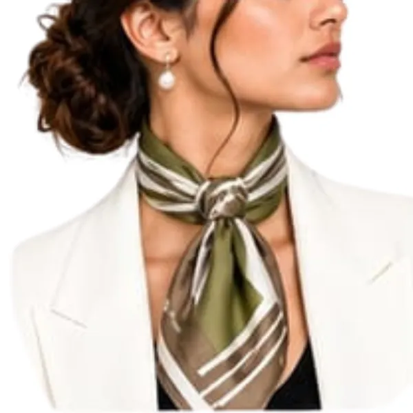 Unisex_Silk-Feel_Satin_Scarf_&_Ascot_for_Men_and_Women_–_Elegant_Olive_Green,_Brown_&_Cream_Geometric_Striped_Framed_Neckerchief,_Vintage_Cravat_Tie,_Multi-Purpose_Headband,_Hair_Wrap,_and_Fashion_Neck_Scarf