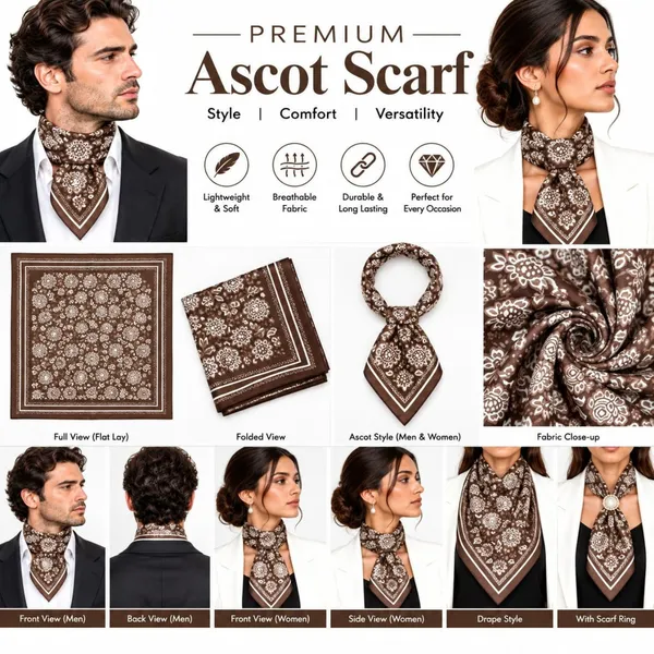 Unisex_Silk-Feel_Satin_Scarf_&_Ascot_for_Men_and_Women_–_Elegant_Rich_Brown_&_White_Bandana_Floral_Print_Neckerchief,_Vintage_Cravat_Tie,_Multi-Purpose_Headband,_Hair_Wrap,_and_Fashion_Neck_Scarf