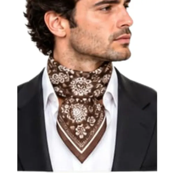 Unisex_Silk-Feel_Satin_Scarf_&_Ascot_for_Men_and_Women_–_Elegant_Rich_Brown_&_White_Bandana_Floral_Print_Neckerchief,_Vintage_Cravat_Tie,_Multi-Purpose_Headband,_Hair_Wrap,_and_Fashion_Neck_Scarf