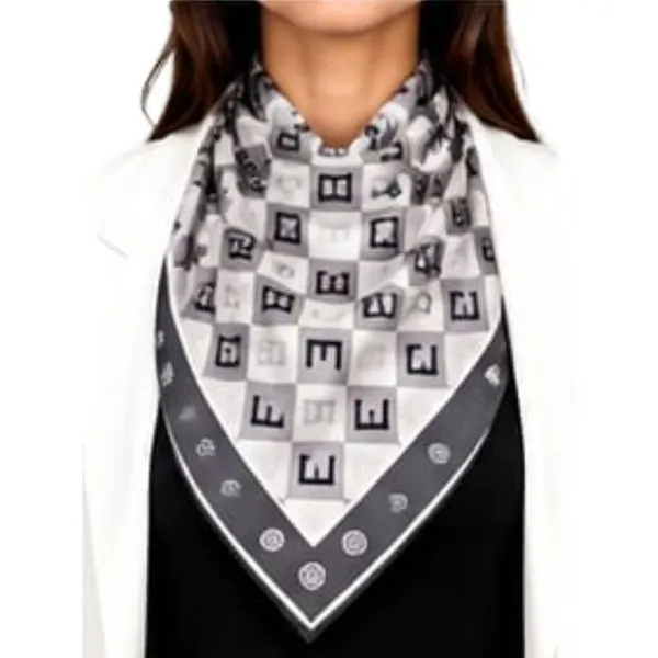 Unisex_Silk-Feel_Satin_Scarf_&_Ascot_for_Men_and_Women_–_Elegant_Silver-Grey_&_Charcoal_Checkerboard_Monogram_Print_Neckerchief,_Vintage_Cravat_Tie,_Multi-Purpose_Headband,_Hair_Wrap,_and_Fashion_Neck_Scarf