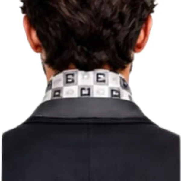 Unisex_Silk-Feel_Satin_Scarf_&_Ascot_for_Men_and_Women_–_Elegant_Silver-Grey_&_Charcoal_Checkerboard_Monogram_Print_Neckerchief,_Vintage_Cravat_Tie,_Multi-Purpose_Headband,_Hair_Wrap,_and_Fashion_Neck_Scarf