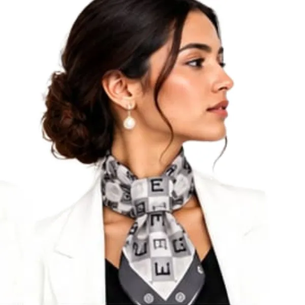 Unisex_Silk-Feel_Satin_Scarf_&_Ascot_for_Men_and_Women_–_Elegant_Silver-Grey_&_Charcoal_Checkerboard_Monogram_Print_Neckerchief,_Vintage_Cravat_Tie,_Multi-Purpose_Headband,_Hair_Wrap,_and_Fashion_Neck_Scarf
