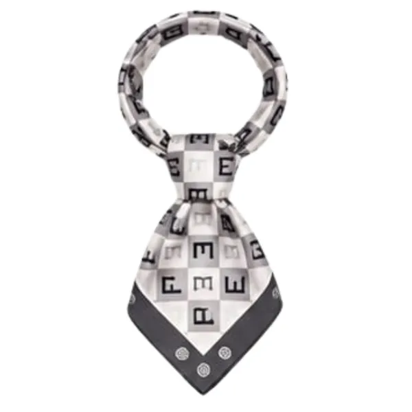 Unisex_Silk-Feel_Satin_Scarf_&_Ascot_for_Men_and_Women_–_Elegant_Silver-Grey_&_Charcoal_Checkerboard_Monogram_Print_Neckerchief,_Vintage_Cravat_Tie,_Multi-Purpose_Headband,_Hair_Wrap,_and_Fashion_Neck_Scarf