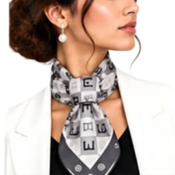 Unisex_Silk-Feel_Satin_Scarf_&_Ascot_for_Men_and_Women_–_Elegant_Silver-Grey_&_Charcoal_Checkerboard_Monogram_Print_Neckerchief,_Vintage_Cravat_Tie,_Multi-Purpose_Headband,_Hair_Wrap,_and_Fashion_Neck_Scarf