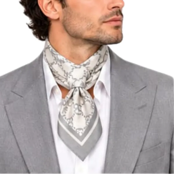 Unisex_Silk-Feel_Satin_Scarf_&_Ascot_for_Men_and_Women_–_Elegant_Silver-Grey_&_Cream_Monogram_Print_Neckerchief,_Vintage_Cravat_Tie,_Multi-Purpose_Headband,_Hair_Wrap,_and_Fashion_Neck_Scarf