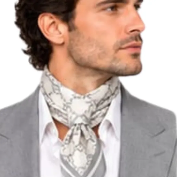 Unisex_Silk-Feel_Satin_Scarf_&_Ascot_for_Men_and_Women_–_Elegant_Silver-Grey_&_Cream_Monogram_Print_Neckerchief,_Vintage_Cravat_Tie,_Multi-Purpose_Headband,_Hair_Wrap,_and_Fashion_Neck_Scarf