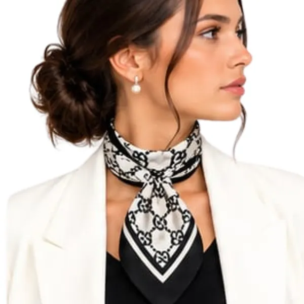 Unisex_Silk-Feel_Satin_Scarf_&_Ascot_for_Men_and_Women_–_Elegant_White_&_Black_Interlocking_Chain_Print_Neckerchief,_Vintage_Cravat_Tie,_Multi-Purpose_Headband,_Hair_Wrap,_and_Fashion_Neck_Scarf