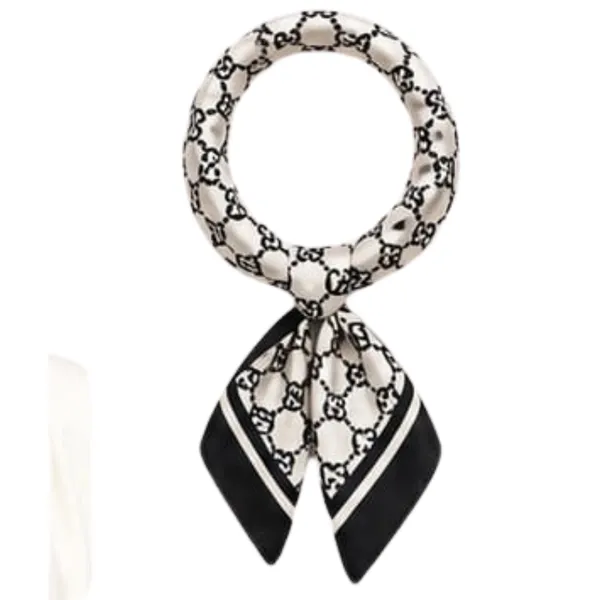 Unisex_Silk-Feel_Satin_Scarf_&_Ascot_for_Men_and_Women_–_Elegant_White_&_Black_Interlocking_Chain_Print_Neckerchief,_Vintage_Cravat_Tie,_Multi-Purpose_Headband,_Hair_Wrap,_and_Fashion_Neck_Scarf