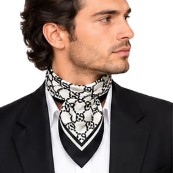 Unisex_Silk-Feel_Satin_Scarf_&_Ascot_for_Men_and_Women_–_Elegant_White_&_Black_Interlocking_Chain_Print_Neckerchief,_Vintage_Cravat_Tie,_Multi-Purpose_Headband,_Hair_Wrap,_and_Fashion_Neck_Scarf