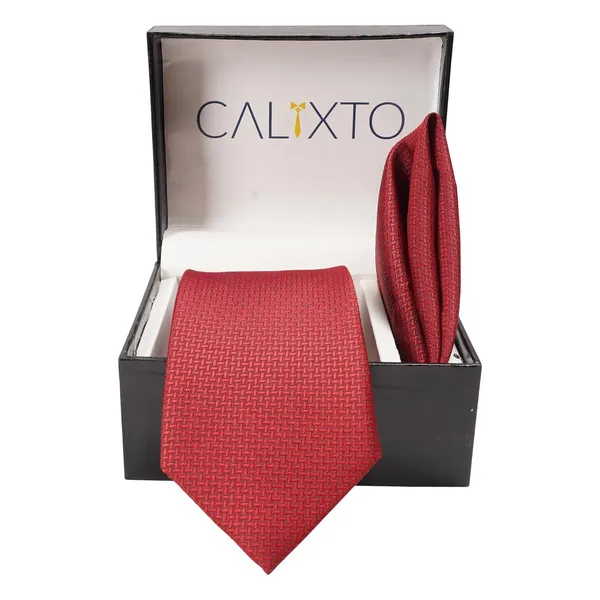 Red_Mens_Micro_Silk_Smooth_Fabric_Criss_Cross_Design_Color_Neck_Tie_&_Pocket_Square_With_Leatherite_Gift_Box