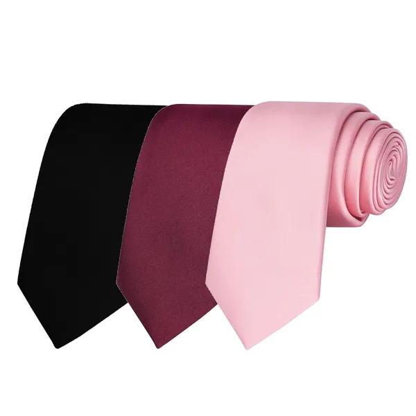 Calixto_Solid_Design_Men's_Black,Wine,Pink_Solid_Color_Necktie_For_Men's_,_Polyster_Smooth_Fabric_Necktie_(Pack_Of_3)