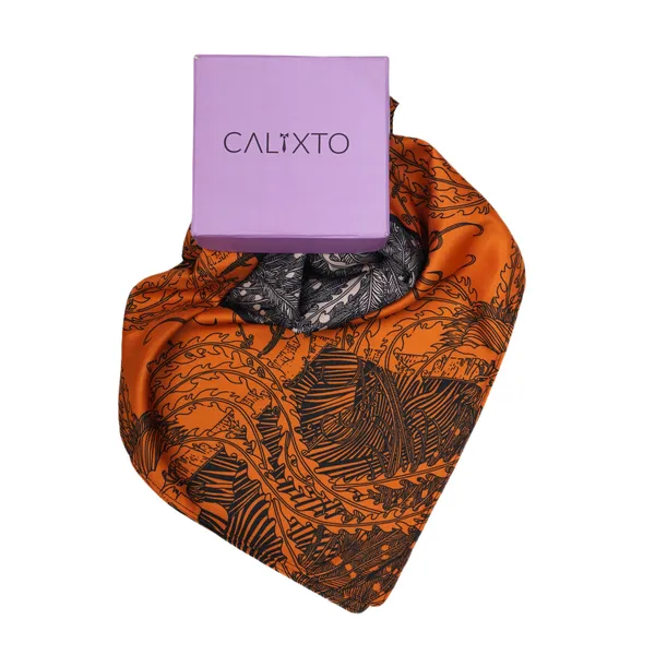 Calixto_Luxury_Silk_Square_Scarf_for_Women_–_Printed_Orange_&_Black_Designer_Bandana_for_Neck,_Head,_or_Handbag_|_Soft_Lightweight_Fashion_Accessory