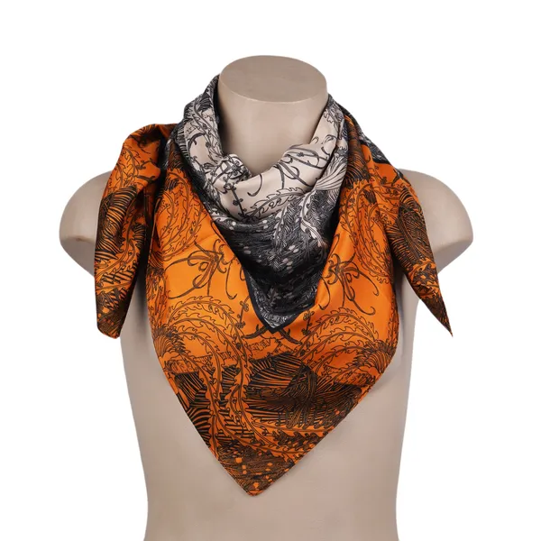 Calixto_Luxury_Silk_Square_Scarf_for_Women_–_Printed_Orange_&_Black_Designer_Bandana_for_Neck,_Head,_or_Handbag_|_Soft_Lightweight_Fashion_Accessory