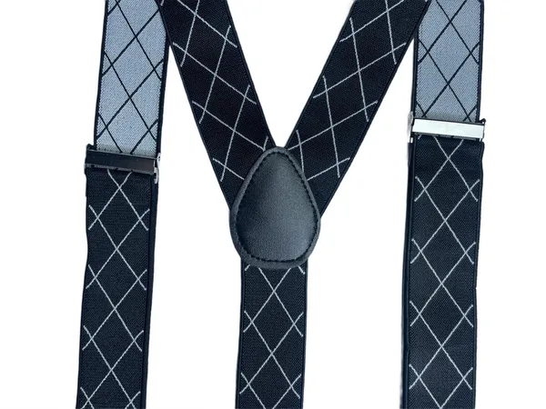 Mens_Adjustable_Elastic_Suspenders_with_White_Checkered_Diamond_Pattern__Classic_Y-Back_Braces_with_Strong_Metal_Clips__Durable_Stretch_Fabric_for_Formal,_Business,_Wedding,_Party,_and_Casual_Wear_(Black_with_White_Grid)