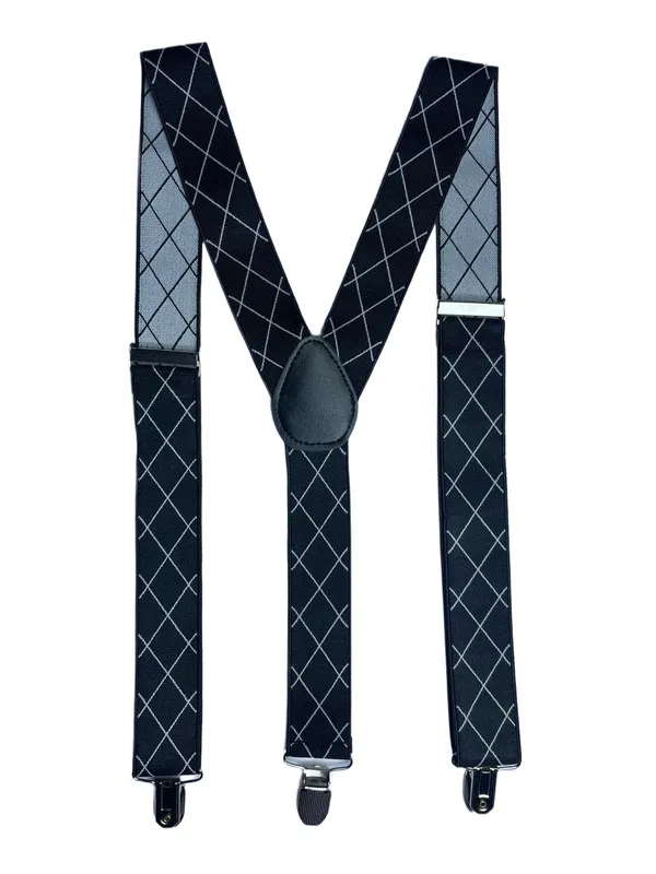 Mens_Adjustable_Elastic_Suspenders_with_White_Checkered_Diamond_Pattern__Classic_Y-Back_Braces_with_Strong_Metal_Clips__Durable_Stretch_Fabric_for_Formal,_Business,_Wedding,_Party,_and_Casual_Wear_(Black_with_White_Grid)