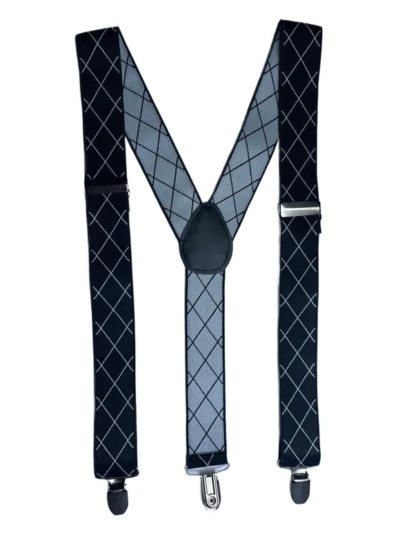 Mens_Adjustable_Elastic_Suspenders_with_White_Checkered_Diamond_Pattern__Classic_Y-Back_Braces_with_Strong_Metal_Clips__Durable_Stretch_Fabric_for_Formal,_Business,_Wedding,_Party,_and_Casual_Wear_(Black_with_White_Grid)