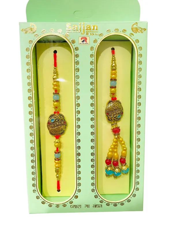 Calixto_Men's_Microfibre_Strips_Designer_Necktie_With_Pocket_Square_(Leatharite_Gift_Box)_with_Designer_Naksh_Rakhi
