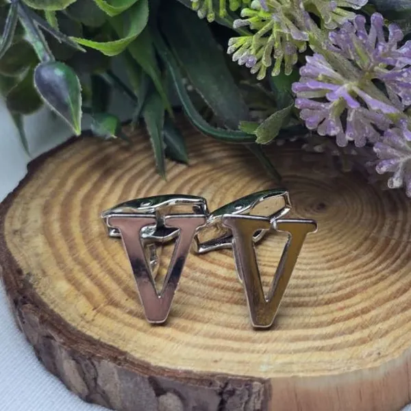 V_Alphabet_Silver_Cufflinks_for_Men_|_Initial_Letter_�V�_Personalized_Luxury_Cuff_Links_|_Premium_Polished_Metal_Shirt,_Coat_&_Blazer_Cufflinks_|_Wedding,_Office_|_Stylish_Gift_for_Men_|_Set_of_2