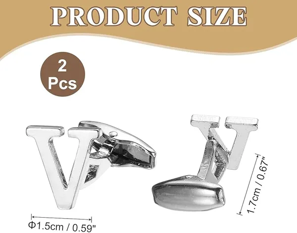 V_Alphabet_Silver_Cufflinks_for_Men_|_Initial_Letter_�V�_Personalized_Luxury_Cuff_Links_|_Premium_Polished_Metal_Shirt,_Coat_&_Blazer_Cufflinks_|_Wedding,_Office_|_Stylish_Gift_for_Men_|_Set_of_2