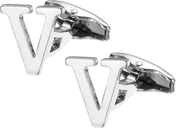 V_Alphabet_Silver_Cufflinks_for_Men_|_Initial_Letter_�V�_Personalized_Luxury_Cuff_Links_|_Premium_Polished_Metal_Shirt,_Coat_&_Blazer_Cufflinks_|_Wedding,_Office_|_Stylish_Gift_for_Men_|_Set_of_2