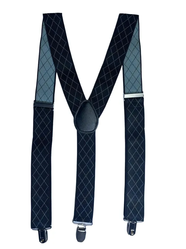 Mens_Adjustable_Elastic_Suspenders_with_Subtle_Diamond_Grid_Pattern__Classic_Y-Back_Braces_with_Strong_Metal_Clips__Stretch_Fabric_for_Formal,_Business,_Wedding,_Party,_and_Everyday_Wear_(Dark_Navy_with_Fine_White_Dots)