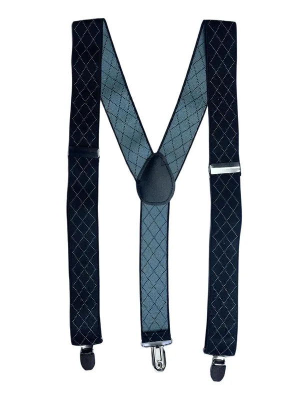 Mens_Adjustable_Elastic_Suspenders_with_Subtle_Diamond_Grid_Pattern__Classic_Y-Back_Braces_with_Strong_Metal_Clips__Stretch_Fabric_for_Formal,_Business,_Wedding,_Party,_and_Everyday_Wear_(Dark_Navy_with_Fine_White_Dots)