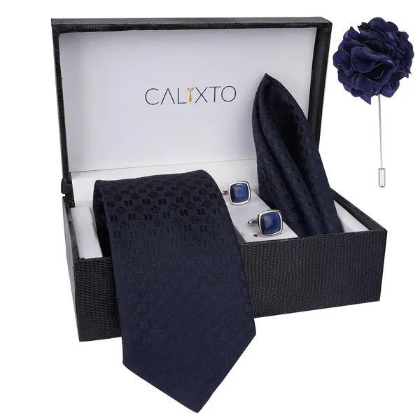 Dark_Blue_Micro_Self_Silk_Necktie_With_Pocket_Square,_Cufflinks_&_Brooch_Pin_Leather_Gift_Box_(Set_of_4)