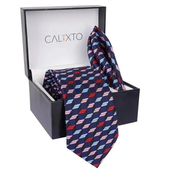 Blue_&_Black_Men_Plaid_Micro_Self_Silk_Necktie_Gift_Set_With_Pocket_Square_Cufflinks_&_Brooch_Pin_Formal_Tie_With_Leatherite_Box_(Sidirx_Free_Size)_|_Leather_Gift_Box