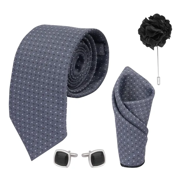 Grey_Micro_Self_Silk_Necktie_With_Pocket_Square,_Cufflinks_&_Brooch_Pin_Leather_Gift_Box_(Set_of_4)