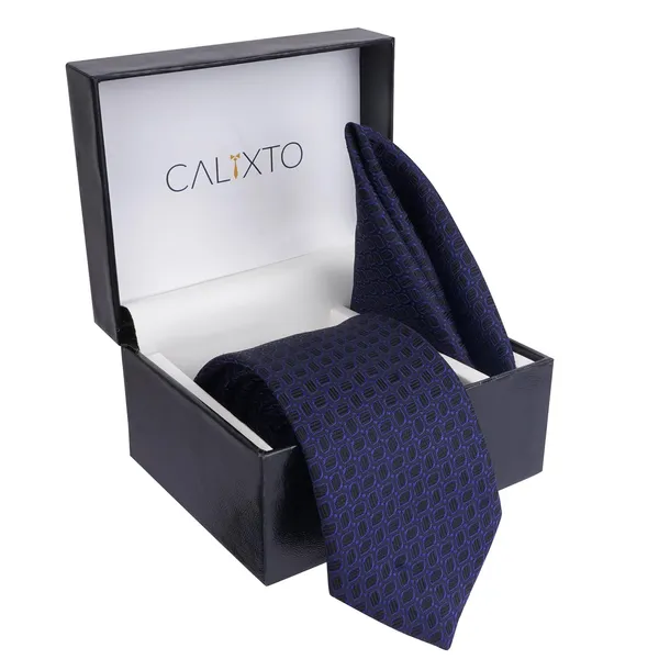 Black_&_Navy_Mens_Plaid_Micro_Self_Silk_Necktie_Gift_Set_With_Pocket_Square_Cufflinks_&_Brooch_Pin_Formal_Tie_With_Leatherite_Box_(Sidirx_Free_Size)_|_Leather_Gift_Box