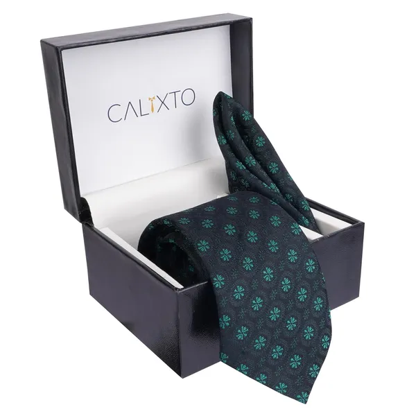 Dark_Green_Mens_Plain_Micro_Self_Silk_Necktie_Gift_Set_With_Pocket_Square_Cufflinks_&_Brooch_Pin_Formal_Tie_With_Leatherite_Box_(Sidirx_Free_Size)_|_Leather_Gift_Box