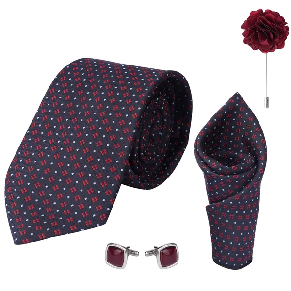 Red_&_Blue_Micro_Self_Silk_Necktie_With_Pocket_Square,_Cufflinks_&_Brooch_Pin_Leather_Gift_Box_(Set_of_4)