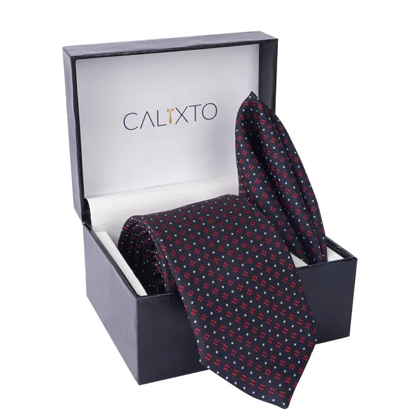Red_&_Blue_Micro_Self_Silk_Necktie_With_Pocket_Square,_Cufflinks_&_Brooch_Pin_Leather_Gift_Box_(Set_of_4)