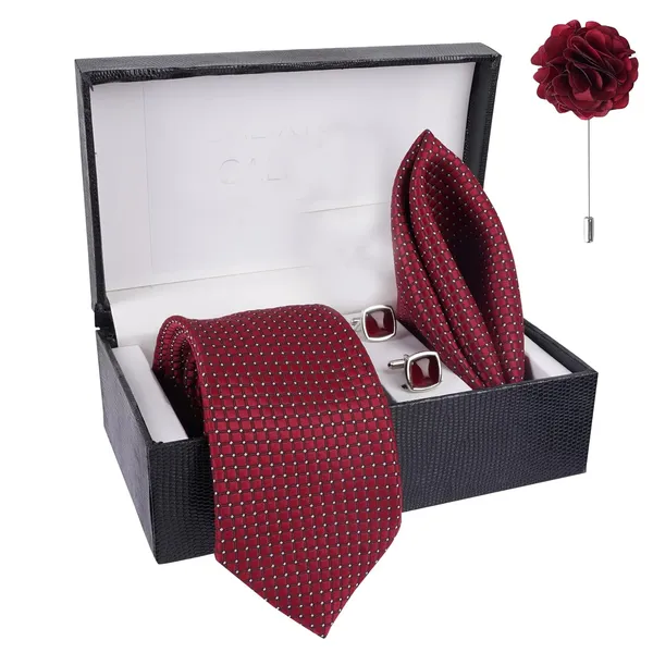 Wine_Micro_Self_Silk_Necktie_With_Pocket_Square,_Cufflinks_&_Brooch_Pin_Leather_Gift_Box_(Set_of_4)