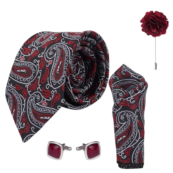 White,Red_&_Black_Micro_Self_Silky_Necktie_With_Pocket_Square_Cufflinks_&_Brooch_Pin_Leather_Gift_Box_(Set_of_4)