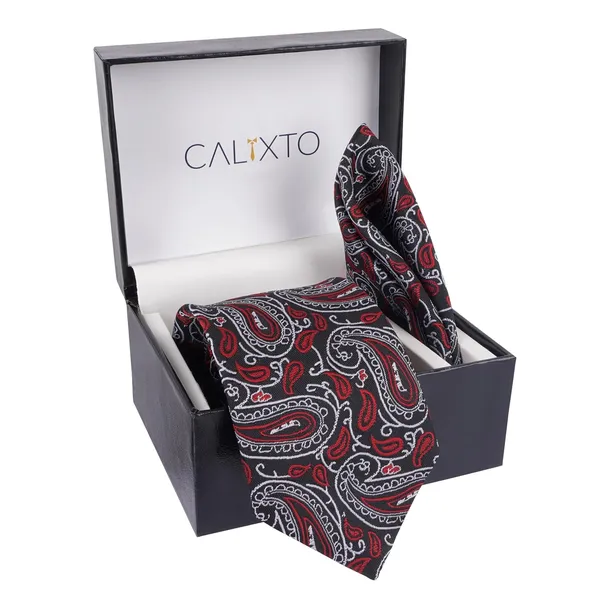 White,Red_&_Black_Micro_Self_Silky_Necktie_With_Pocket_Square_Cufflinks_&_Brooch_Pin_Leather_Gift_Box_(Set_of_4)