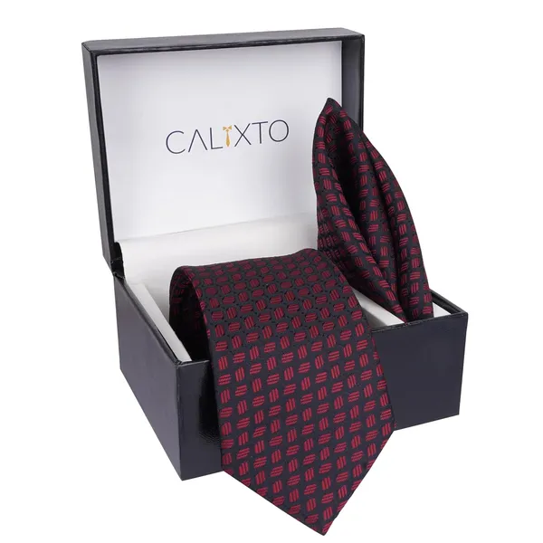 Black_&_Wine_Men_Plaid_Micro_Self_Silk_Necktie_Gift_Set_With_Pocket_Square_Cufflinks_&_Brooch_Pin_Formal_Tie_With_Leatherite_Box_(Sidirx_Free_Size)_|_Leather_Gift_Box