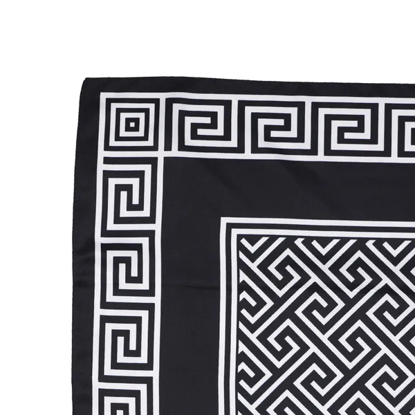 Calixto_Luxury_Black_&_White_Silk_Satin_Scarf_–_Geometric_Greek_Key_Pattern_–_Square_Neck,_Head,_or_Bag_Accessory_for_Women_–_35"_x_35"Inches