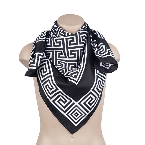 Calixto_Luxury_Black_&_White_Silk_Satin_Scarf_–_Geometric_Greek_Key_Pattern_–_Square_Neck,_Head,_or_Bag_Accessory_for_Women_–_35"_x_35"Inches