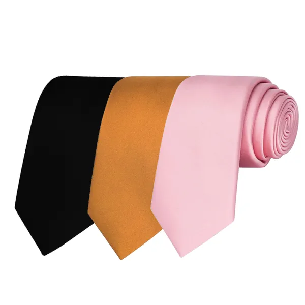 Calixto_Solid_Design_Men's_Black,Mustard,Pink_Solid_Color_Necktie_For_Men's_,_Polyster_Smooth_Fabric_Necktie_(Pack_Of_3)