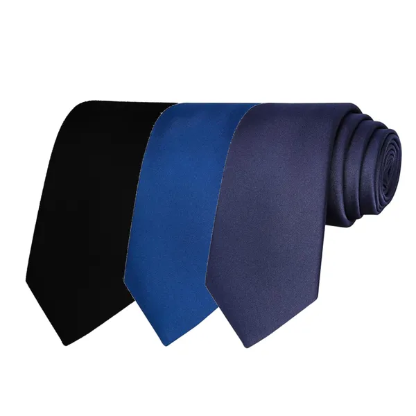 Calixto_Solid_Design_Men's_Black,Blue_,Blue_new_Solid_Color_Necktie_For_Men's_,_Polyster_Smooth_Fabric_Necktie_(Pack_Of_3)