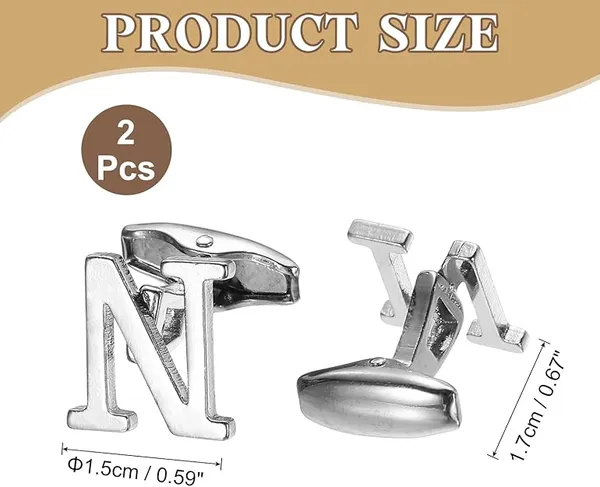 N_Alphabet_Silver_Cufflinks_for_Men_|_Initial_Letter_�N�_Personalized_Luxury_Cuff_Links_|_Premium_Polished_Metal_Shirt,_Coat_&_Blazer_Cufflinks_|_Wedding,_Office_|_Stylish_Gift_for_Men_|_Set_of_2