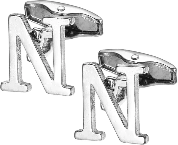 N_Alphabet_Silver_Cufflinks_for_Men_|_Initial_Letter_�N�_Personalized_Luxury_Cuff_Links_|_Premium_Polished_Metal_Shirt,_Coat_&_Blazer_Cufflinks_|_Wedding,_Office_|_Stylish_Gift_for_Men_|_Set_of_2