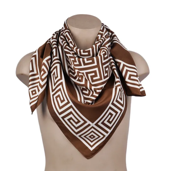 Calixto_Luxury_Silk_Satin_Square_Scarf_for_Women_–_Brown_&_White_Geometric_Greek_Key_Pattern_–_Versatile_Neck,_Head,_or_Handbag_Accessory