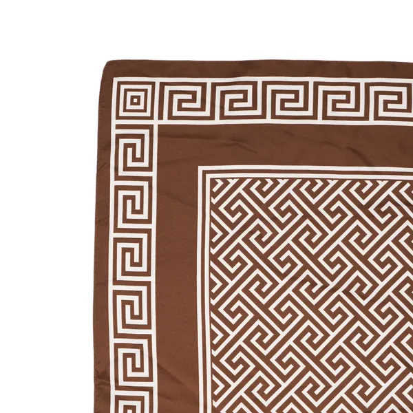 Calixto_Luxury_Silk_Satin_Square_Scarf_for_Women_–_Brown_&_White_Geometric_Greek_Key_Pattern_–_Versatile_Neck,_Head,_or_Handbag_Accessory