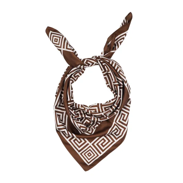 Calixto_Luxury_Silk_Satin_Square_Scarf_for_Women_–_Brown_&_White_Geometric_Greek_Key_Pattern_–_Versatile_Neck,_Head,_or_Handbag_Accessory