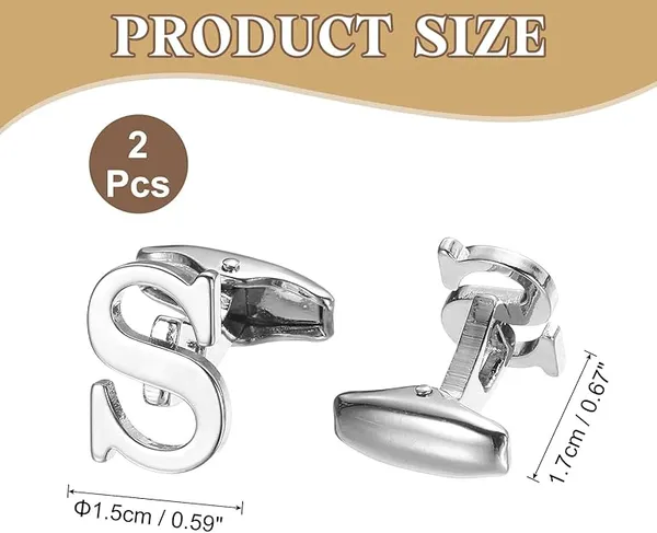 S_Alphabet_Silver_Cufflinks_for_Men_|_Initial_Letter_�S�_Personalized_Luxury_Cuff_Links_|_Premium_Polished_Metal_Shirt,_Coat_&_Blazer_Cufflinks_|_Wedding,_Office_|_Stylish_Gift_for_Men_|_Set_of_2