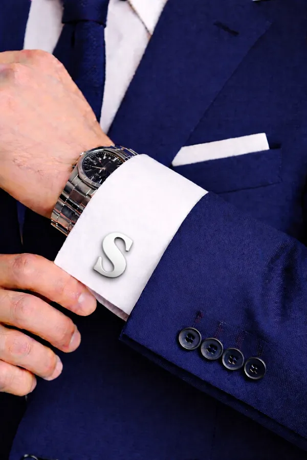 S_Alphabet_Silver_Cufflinks_for_Men_|_Initial_Letter_�S�_Personalized_Luxury_Cuff_Links_|_Premium_Polished_Metal_Shirt,_Coat_&_Blazer_Cufflinks_|_Wedding,_Office_|_Stylish_Gift_for_Men_|_Set_of_2