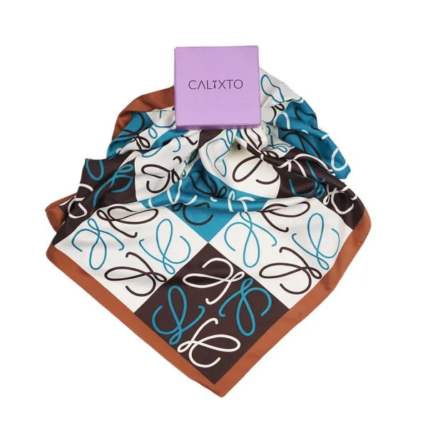 Calixto_Luxury_Silk_Square_Scarf_for_Women_–_Elegant_35"x35"_Printed_Neck_Scarf,_Hair_Wrap,_or_Handbag_Accessory_–_Multicolor_Brown,_Blue,_White_Design