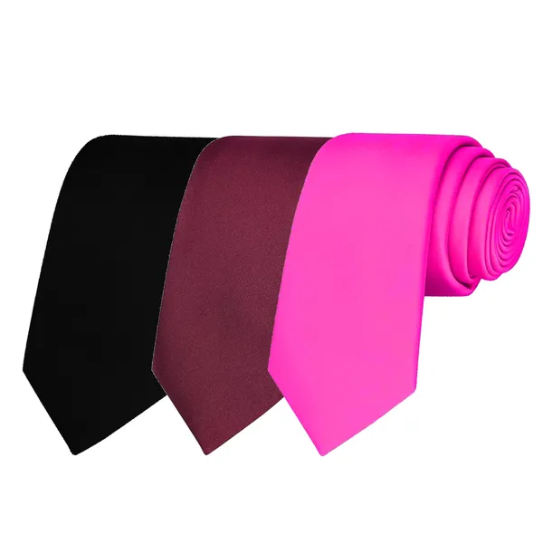 Calixto_Solid_Design_Men's_Black,Wine,Pink_Solid_Color_Necktie_For_Men's_,_Polyster_Smooth_Fabric_Necktie_(Pack_Of_3)